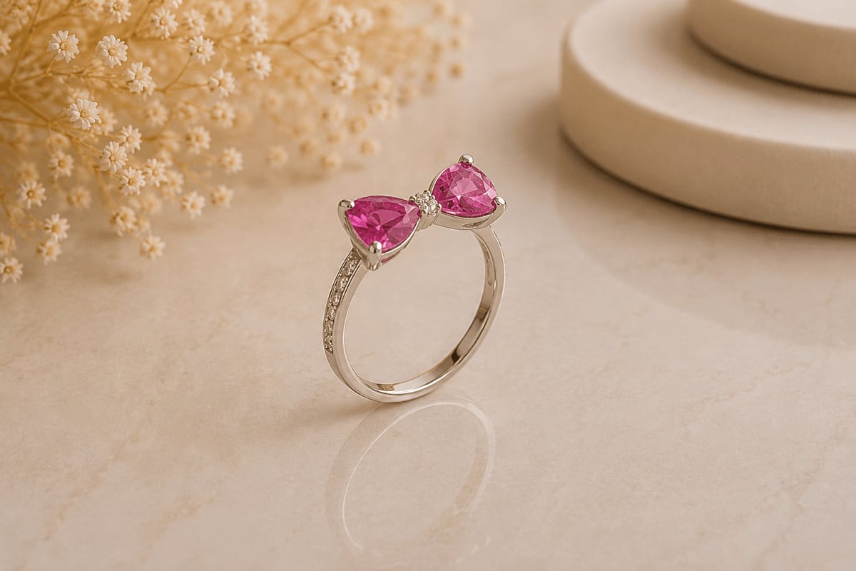 Twin Pink Heart Toi et Moi Ring